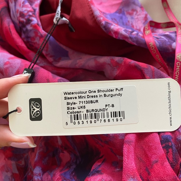 NWT Chi Chi London Pink Floral One Shoulder Mini Dress US 2 / UK 6 - Picture 5 of 5